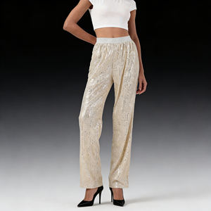Pantalones de Lentejuelas de Cintura Alta y Pierna Ancha para Mujer, Corte Regular, Estilo Hip Hop, Casuales, para Fiestas, Salidas Nocturnas y Uso Diario - Product Image 1