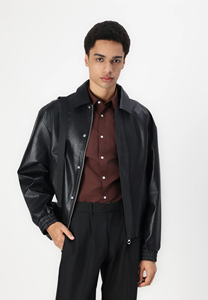 Chaqueta Bomber de Cuero Vacuno Negro para Hombre, Cuello Camisero, Cierre de Cremallera, Corte Regular, Estilo Casual para Otoño, Color Sólido - Product Image 6