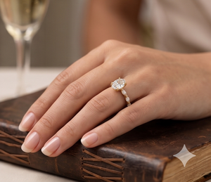 Bague de fiançailles en diamants de laboratoire taille ovale avec pierre latérale marquise, bague de mariage pour femme, cadeau d'anniversaire, bague solitaire - Product Image 1