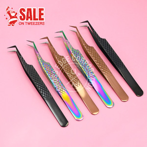 Pinzas de extensión de pestañas con agarre de diamante hechas a mano pestañas de volumen individual con etiqueta privada Material de acero inoxidable - Product Image 2