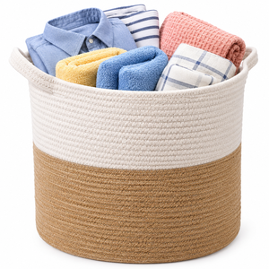 Panier de rangement tissé à la main de haute qualité, écologique, en corde de coton, pour ranger vêtements, jouets, accessoires mobiles, pour la maison et l'hôtel - Product Image 1