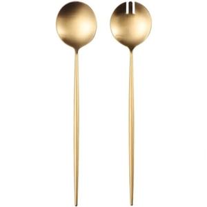 Elegante Juego de 2 Piezas para Servir Ensaladas en Acero Inoxidable con Acabado Dorado, Cucharas y Tenedores Decorativos Modernos de Metal para Buffet - Product Image 1
