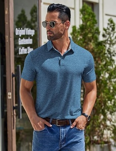 Polo de Manga Corta Azul para Hombre, Color Sólido, Tejido de Algodón, Ropa Casual - Product Image 6