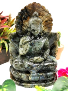 Buda de labradorita - rara talla artesanal de Buda meditando en un trono - cristal/reiki/curación - 8.5 pulgadas y 2.03 kg - Product Image 4