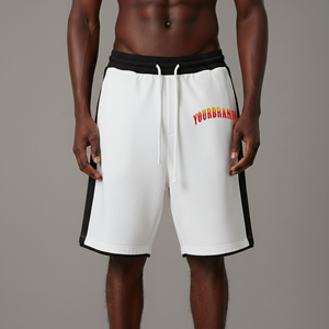 High Quality Streetwear Men's Gym Running Shorts Custom Embroidered logo Heavy Weight Solid Canvas <b>Elastic</b> Waist Breathable Side - Product Image 1