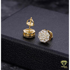 Élégantes boucles d'oreilles clous en argent sterling 925 plaqué or avec grappe de diamants de laboratoire, bijoux étincelants - Product Image 4