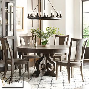Ensemble de table à manger en bois de style Derry, 6 pièces, chaises à dossier solide, meubles modernes pour la salle à manger - Product Image 1