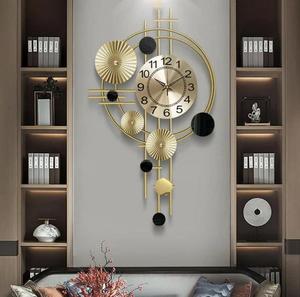 Modern Geometric Metal <b>Wall</b> <b>Clock</b> Gold Black Abstract Design <b>Silent</b> Quartz Analog Hanging Decor for Living Room - Product Image 2