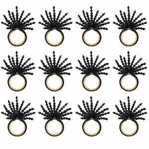 Ensemble d'anneaux de serviette en métal de luxe moderne, décor de table élégant noir pour mariage, banquet, dîner - Product Image 3