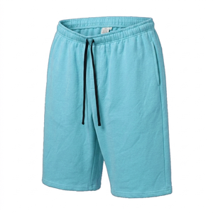 Pantalones Cortos de Felpa para Hombre, Color Azul Cielo, de Algodón y Poliéster, con Cintura Ajustable con Cordón, Casuales, Transpirables, Largos, de Color Sólido, Tejido de Punto - Product Image 1