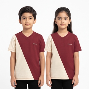 Camiseta de Moda Unisex para Niños, Cuello en V, Bloques de Color, Manga Corta, Informal, Estilo Casual, Venta al Por Mayor - Product Image 1