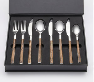 Ensemble de couverts minimalistes avec manche en bois, en acier inoxydable, pour un usage quotidien et les occasions de mariage - Product Image 6