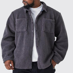 Custom Logo New Arrival Men's Casual Solid Button Polar Fleece Eco-Friendly Windproof <b>Thick</b> Loose Winter Plush <b>Cardigan</b> Jackets - Product Image 4