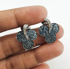 1.65 Cttw White Baguette & Color Enhanced Round Blue Natural Diamond Stud <b>Earrings</b> for Women in 925 Sterling <b>Silver</b>, Push <b>Back</b> - Product Image 4