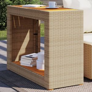 Beige 39,4 "x 15,7" x 29,5 "Poly Rattan Patio Mesa auxiliar con tapa de madera - Product Image 1