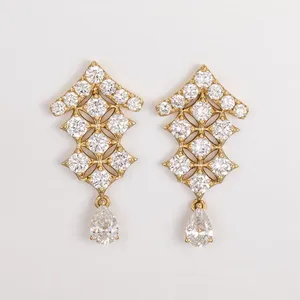 Luxury Pear Cut Diamond Drop <b>Earrings</b> for Women Yellow <b>Gold</b> With Round Cut <b>Dangle</b> <b>Earrings</b> Geometric Bridal Wedding Statement - Product Image 1