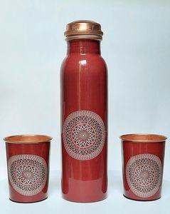 Botella de Agua de Cobre RUBET con Tapas, Diseño Bohemio, Roja, Portátil, para Viajes - Product Image 5