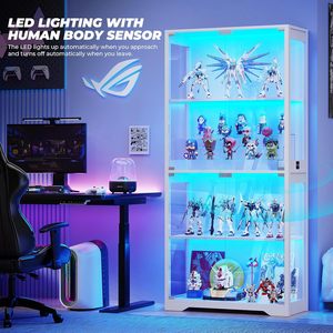 Cotowins <strong>White</strong> Display <strong>Cabinet</strong> with Glass Doors and LED Lights 4 Tier Curio <strong>Cabinet</strong> Bookshelf <strong>Storage</strong> for Collectibles - Product Image 5