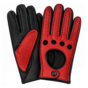 Gants de conduite en cuir rouge et noir, gants de conduite en cuir de vache à doigts entiers, respirants, légers, coupe-vent - Product Image 1