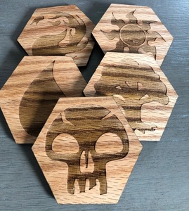 Fantasy Element Symbols Solid Wood Coaster Set Handcrafted Heat Resistant Drink Mat Hexagon <b>Table</b> <b>Protector</b> Coffee Cup Holder - Product Image 3