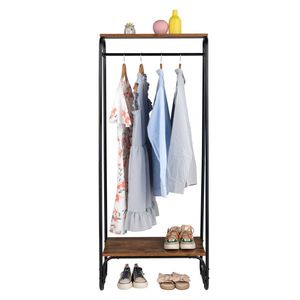 Black Freestanding Metal <b>Clothes</b> <b>Rack</b> with Wood Shelf Sturdy Garment <b>Rack</b> Modern & Stylish Black Clothing <b>Rack</b> - Product Image 2