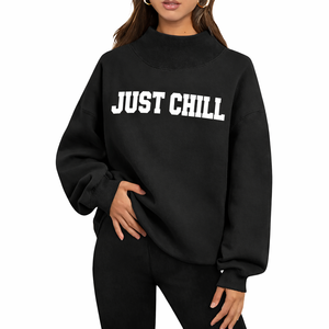 Mockneck Sweatshirt Soft Brushed Interior Oversized Cotton <b>Blend</b> Pullover Warm Winter Casual Streetwear Cozy Top - Product Image 1