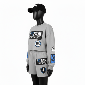 Ensemble court en molleton 100 % coton et polyester de qualité supérieure pour femme, gris, doux, respirant, avec logo personnalisé – Nouveaux ensembles pour femme - Product Image 4