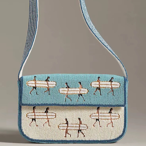 Beaded Surfboard Shoulder Bag Eco-Friendly Women's Coastal Handmade Summer Bag - Product Image 1
