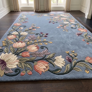 Alfombra de Lana con Diseño Floral, Tejida a Mano, Moderna, de 14 mm de Grosor, con Base de Algodón, para Sala de Estar o Dormitorio - Product Image 1
