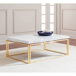 Wholesale Modern Luxury Rectangular <b>Marble</b> Coffee <b>Table</b> with Antique Brass Stainless Steel Base for Elegant Living Room Decor - Product Image 2