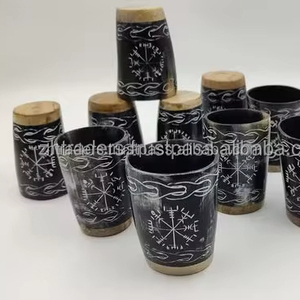 Top-mise à niveau modèle corne de buffle verre Viking corne à boire tasse Agate bas prix bière Animal haute qualité laiton jante artisanat naturel - Product Image 5