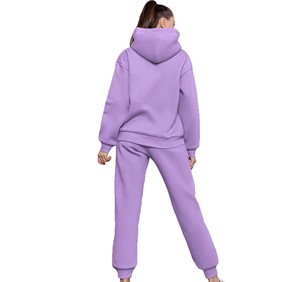 Ensemble de survêtement rose à capuche pour femme, manches longues, couleur unie, décontracté, respirant, coupe ample, pour l'automne - Product Image 4