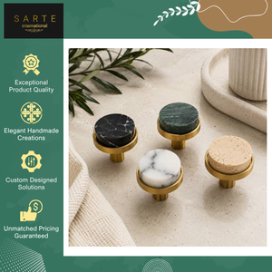 Offre Spéciale sur les Poignées de Meuble en Pierre Naturelle de Luxe avec Base en Laiton, Fabriquées à la Main en Marbre et Travertin pour la Décoration de Meubles - Product Image 3
