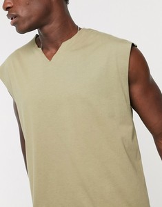เสื้อกล้ามถักคอวีสีเขียวมะกอกสำหรับผู้ชาย ทรงพอดีตัว สีพื้น สไตล์ลำลอง - Product Image 2
