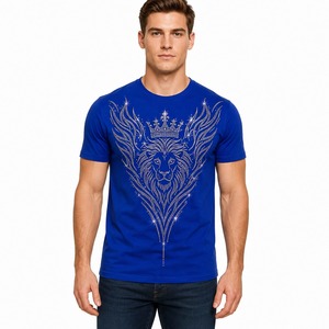 T-shirts pour hommes de haute qualité en polyester/coton bleu uni, design personnalisé avec strass, écologiques, respirants et à séchage rapide - Product Image 3