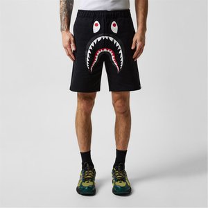 <b>Men</b> <b>Black</b> Shark Face Applique <b>Shorts</b> Elastic Waist Casual Style Character Design Front Logo Knitted Fabric 100% Cotton Anti-UV - Product Image 3