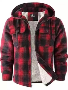 Unisex Flannel Shirt Jacket Canvas Plaid Cartoon Patchwork Full Zip Hoodie Winter Streetwear <b>Coat</b> - Product Image 2