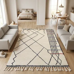 Alfombra Bohemian Trellis 100% Lana, Hecha a Mano, Ecológica, Acolchada, de Pelo Medio y Grosor Ligero para Uso Doméstico - Product Image 1