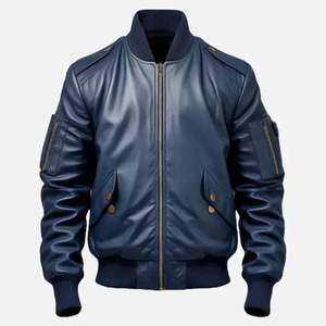 NEW HANDMADE MEN'S CASUAL LEATHER JACKET with Stand Collar and Pattern Winter Ready by Pace Sports Shop - Product Image 1