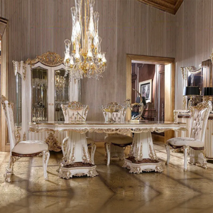 European Style Mahogany Hand Carved Antique Dining <b>Table</b> Furniture with <b>Buffet</b> Mirror and Display Cabinet for Large Villa & Home - Product Image 2