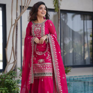 Designer Embroidered Georgette Palazzo Suit Set with Dupatta for Women Festive & <b>Party</b> Wear - Product Image 1