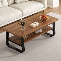 Table basse industrielle moderne à double niveau avec plateau en métal et structure en métal noir en forme de U, meuble de salon gain de place