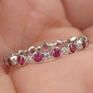 Solid 925 Sterling <b>Silver</b> Alternating Ruby and Lab Created Diamond Eternity Band <b>Ring</b> Keepsake Breastmilk Jewelry Findings - Product Image 1
