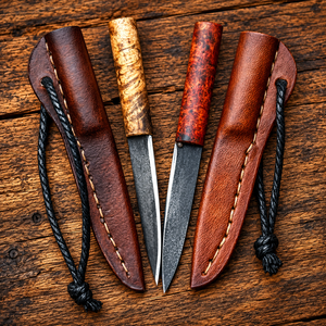 Couteaux en acier carbone faits à la main avec manches en bois, ensemble de couteaux de bushcraft durables à l'embout lisse - Product Image 1