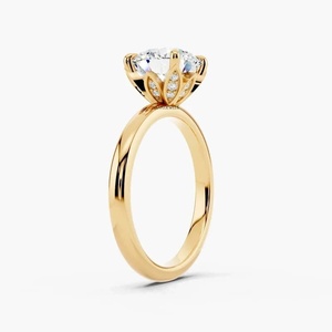 Anillo de Compromiso Solitario con Diamante Cultivado en Laboratorio de Corte Redondo, Certificado GDTC, Diseño Clásico de Cuatro Puntas en Oro de 10K, 14K, 18K, Plata 925, 935 - Product Image 3