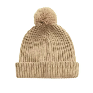 Bonnet en tricot d'hiver couleur beige clair, pliable, décontracté, coupe-vent, séchage rapide, broderie 3D, 100% laine LESAM SPORTS - Product Image 3