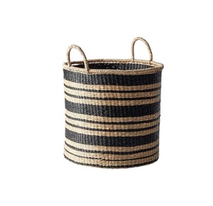 Wholesale Manufacturer Natural Seagrass <b>Basket</b> with Black Striped Blocks Storage Laundry <b>Hamper</b> Bin with Handles Style - Product Image 1