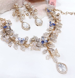 Adorable Premium Quality Gold Plated Handmade Semiprecious Stone Fusion Necklace Set with Earrings for Wedding & Party Wear - Product Image 2