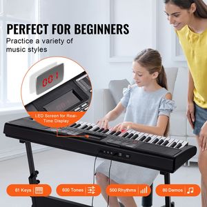 Tastiera Pianoforte Digitale a 61 Tasti con Illuminazione, Elettrica Portatile, 600 Toni Regolabili, 500 Ritmi, Altoparlante Integrato e Funzione Arrotolabile - Product Image 2