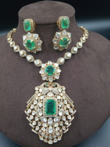 Gold Plated Emerald Cut Cubic Zirconia Engagement <b>Statement</b> <b>Necklace</b> Set Matching Earrings Women Ethnic Style - Product Image 5